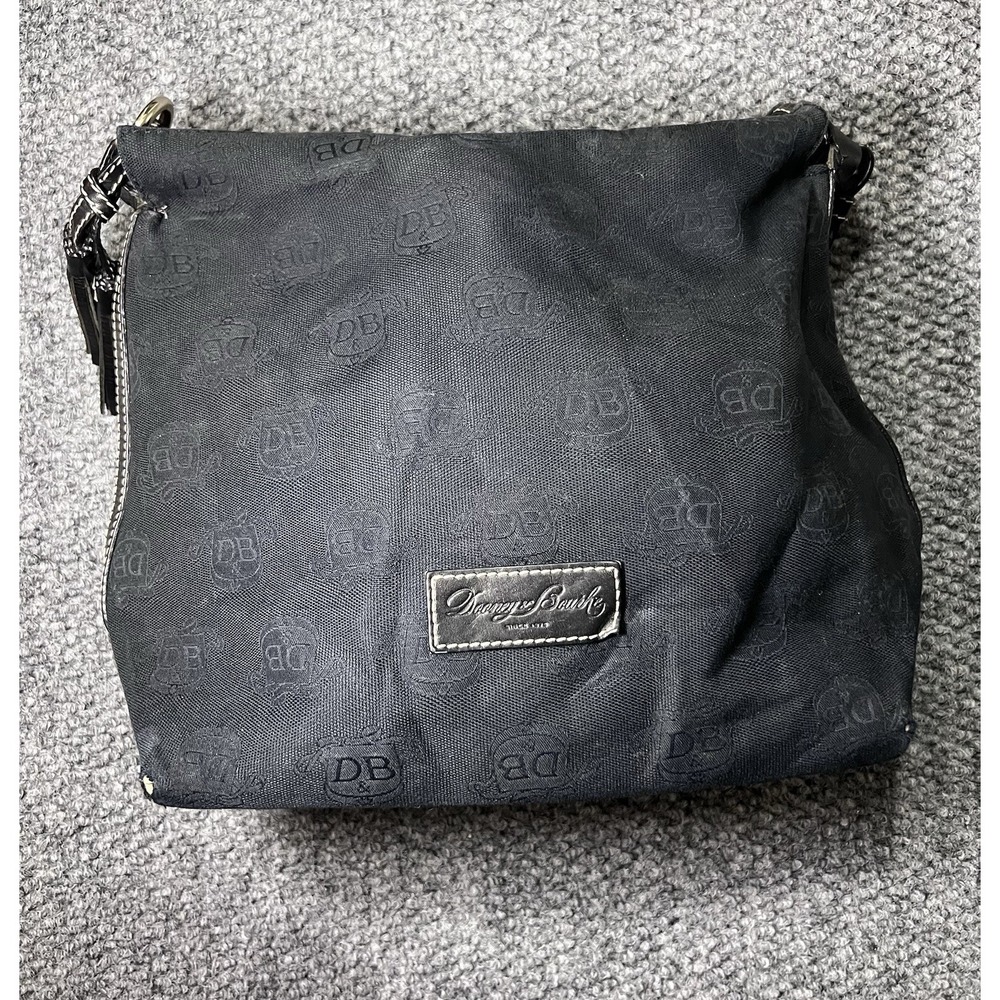Dooney & Bourke Black Monogram DB Signature Canvas Hobo Shoulder Bag Purse